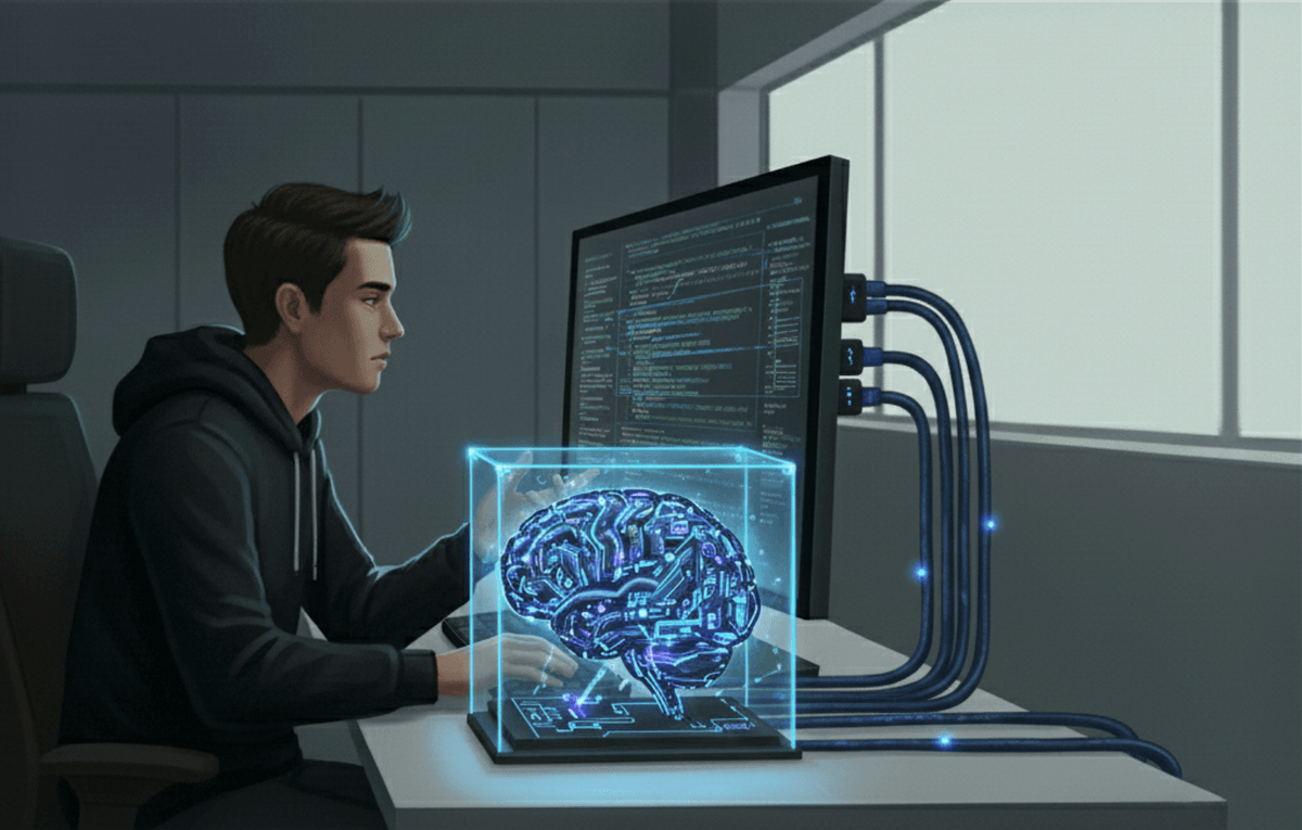 A digital brain frozen in time, representing what a LLM is.