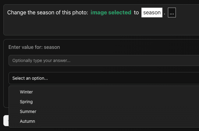 Screenshot of the season selection screen, with options like Spring, Summer, Autumn, and Winter displayed visually.